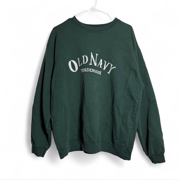 Vintage 90's Old Navy Trademark Spell Out Green Crewneck Sweater Men's Medium - Picture 1 of 5